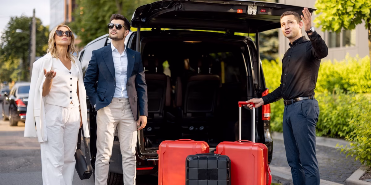 business-couple-near-minivan-taxi-with-a-suitcases-and-chauffeur